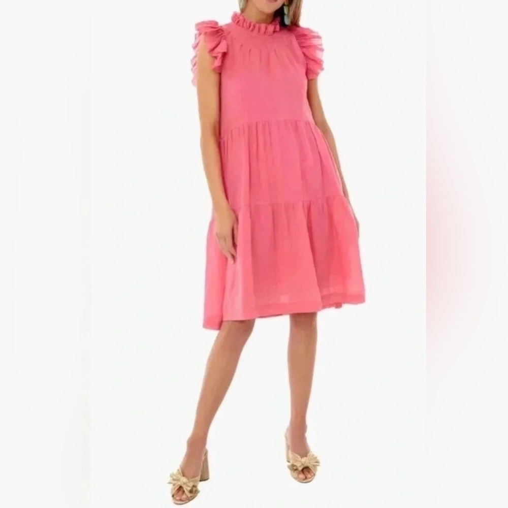 Sea New York Pink Ruffle Flutter Hattie Ramie Tiered Dress Size 4 Small